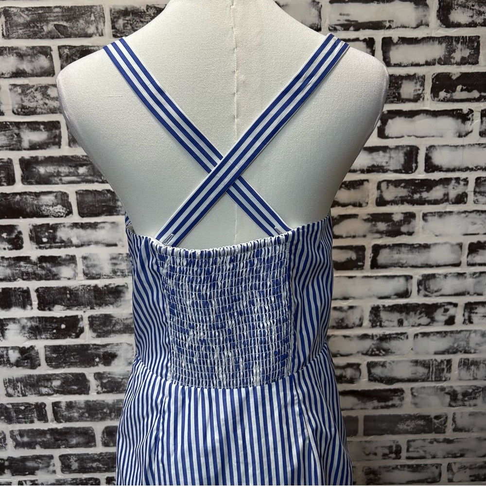 Coastal Nautical Striped Dropped Waist Tiered Ruffle Hi Lo Dress Sz 8 - Picture 6 of 8
